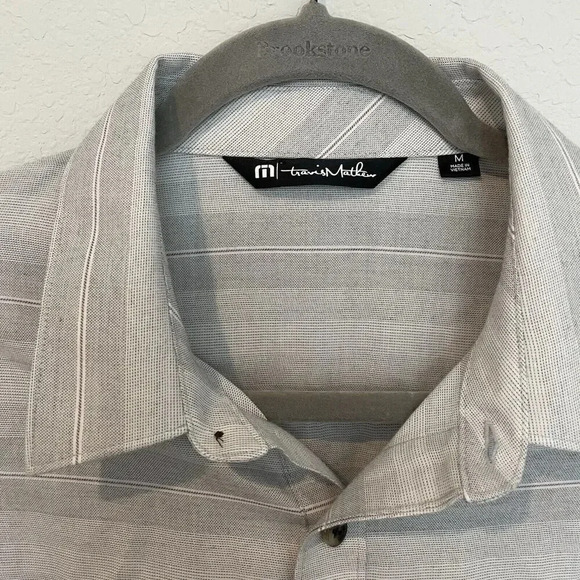 Travis Mathew Shirt Mens Medium Long Sleeve Gray Striped Button Up - Picture 4 of 10